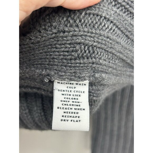 Womens Cable Knit Sweater Size Large Chunky Y2K Henley Hooded Grey Pullover - Picture 2 of 4